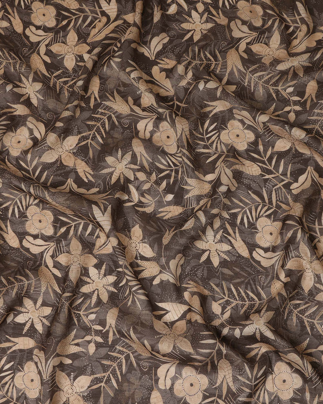 Brown Beige Floral Printed Cotton Satin Fabric 110 Cms Width India-D27973 - Regal Fabrics