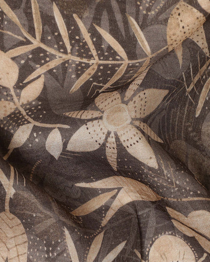Brown Beige Floral Printed Cotton Satin Fabric 110 Cms Width India-D27973 - Regal Fabrics