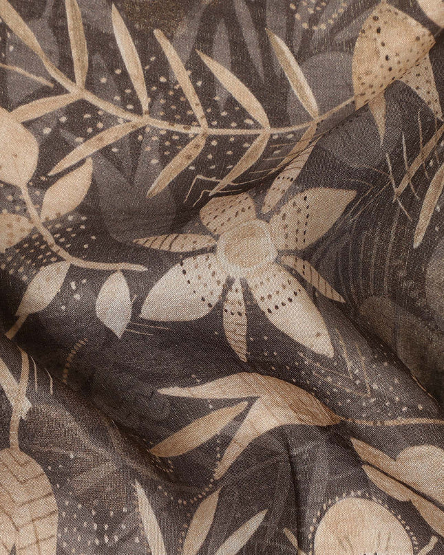 Brown Beige Floral Printed Cotton Satin Fabric 110 Cms Width India-D27973 - Regal Fabrics