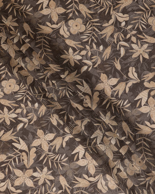 Brown Beige Floral Printed Cotton Satin Fabric 110 Cms Width India-D27973 - Regal Fabrics