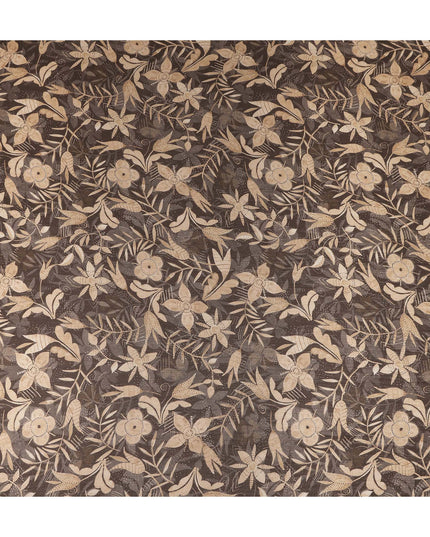 Brown Beige Floral Printed Cotton Satin Fabric 110 Cms Width India-D27973 - Regal Fabrics