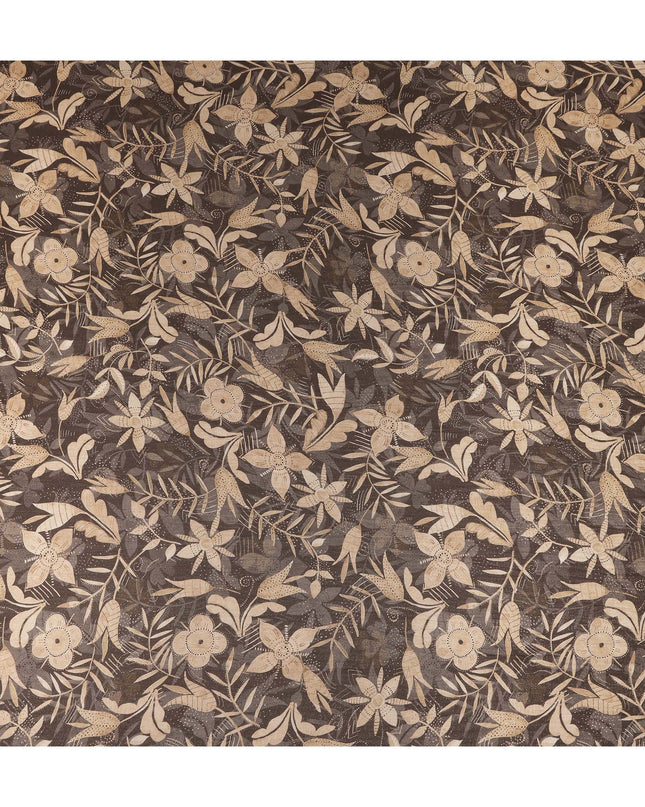 Brown Beige Floral Printed Cotton Satin Fabric 110 Cms Width India-D27973 - Regal Fabrics