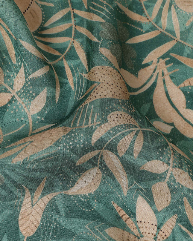 Teal Floral Printed Cotton Satin Fabric 110 Cms Width Soft Smooth Lustrous Dress Material India-D27966 - Regal Fabrics