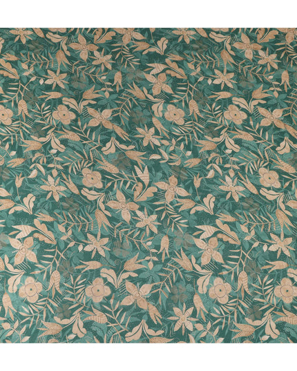 Teal Floral Printed Cotton Satin Fabric 110 Cms Width Soft Smooth Lustrous Dress Material India-D27966 - Regal Fabrics