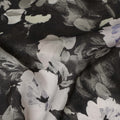 Black White Floral Printed Cotton Satin Fabric 110 Cms Width India-D27977 - Regal Fabrics