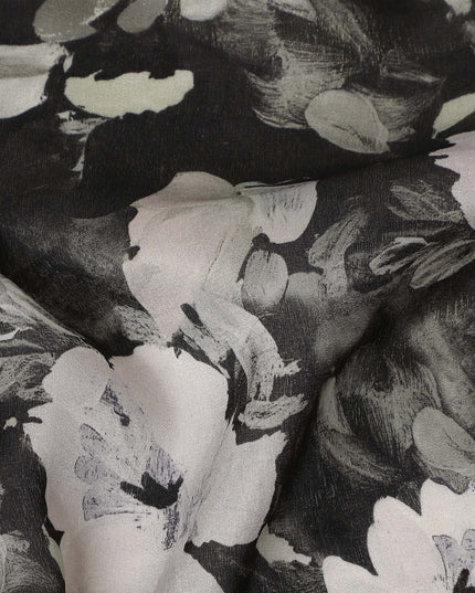 Black White Floral Printed Cotton Satin Fabric 110 Cms Width India-D27977 - Regal Fabrics