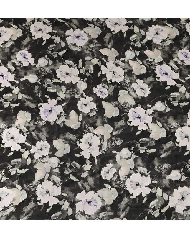 Black White Floral Printed Cotton Satin Fabric 110 Cms Width India-D27977 - Regal Fabrics