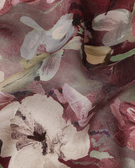 Wine Floral Printed Cotton Satin Fabric 110 Cms Width Soft Smooth Lustrous Dress Material India-D27971 - Regal Fabrics