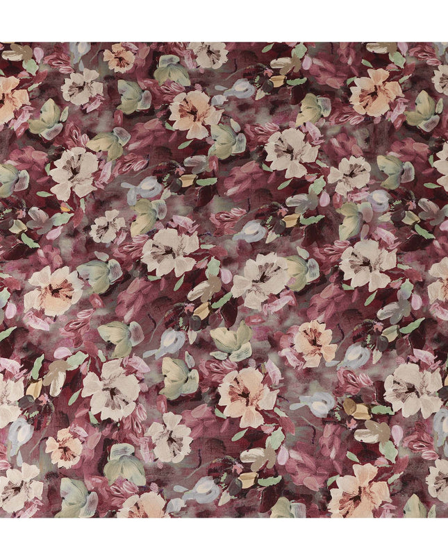 Wine Floral Printed Cotton Satin Fabric 110 Cms Width Soft Smooth Lustrous Dress Material India-D27971 - Regal Fabrics