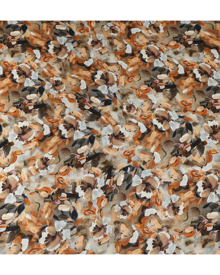 Beige Brown Abstract Floral Printed Cotton Satin Fabric 110 Cms Width India-D27976 - Regal Fabrics