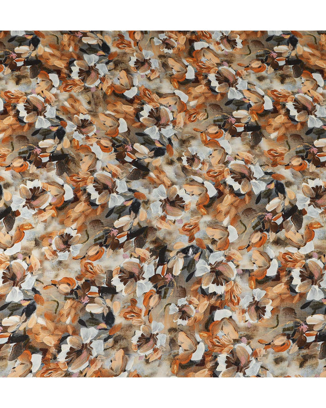 Beige Brown Abstract Floral Printed Cotton Satin Fabric 110 Cms Width India-D27976 - Regal Fabrics