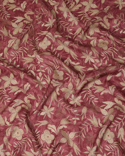 Rust Beige Floral Printed Cotton Satin Fabric 110 Cms Width India-D27972 - Regal Fabrics
