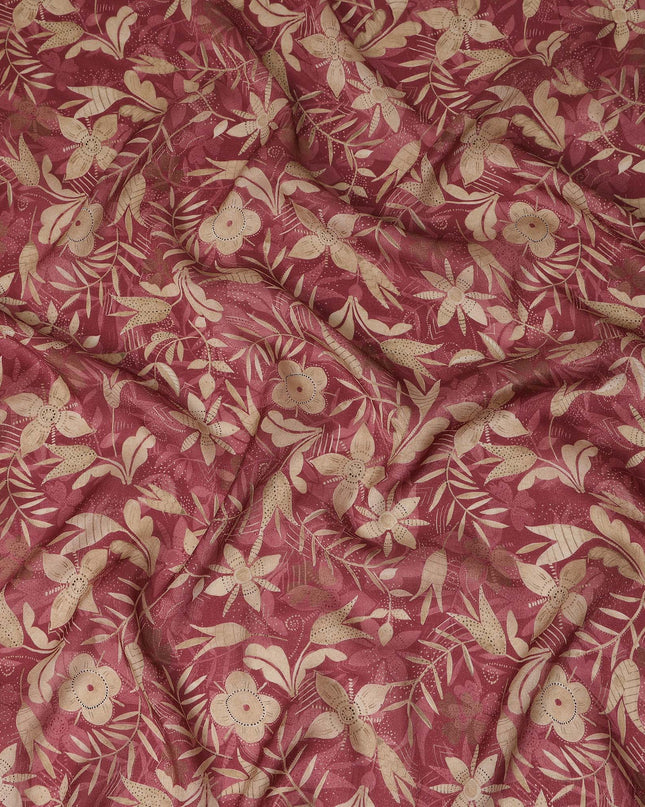 Rust Beige Floral Printed Cotton Satin Fabric 110 Cms Width India-D27972 - Regal Fabrics