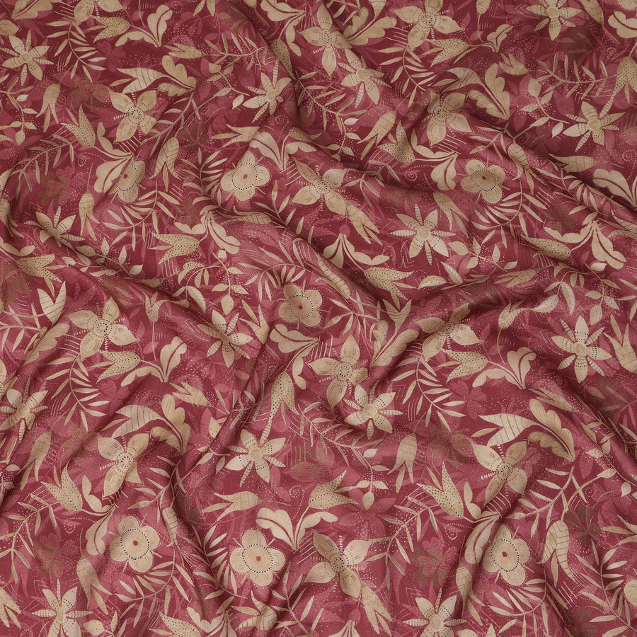 Rust Beige Floral Printed Cotton Satin Fabric 110 Cms Width India-D27972 - Regal Fabrics