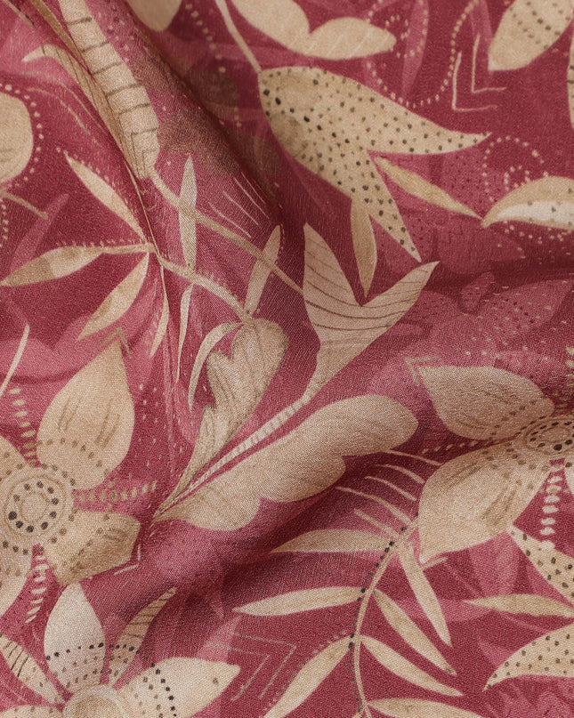 Rust Beige Floral Printed Cotton Satin Fabric 110 Cms Width India-D27972 - Regal Fabrics