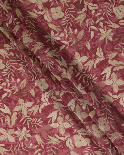 Rust Beige Floral Printed Cotton Satin Fabric 110 Cms Width India-D27972 - Regal Fabrics