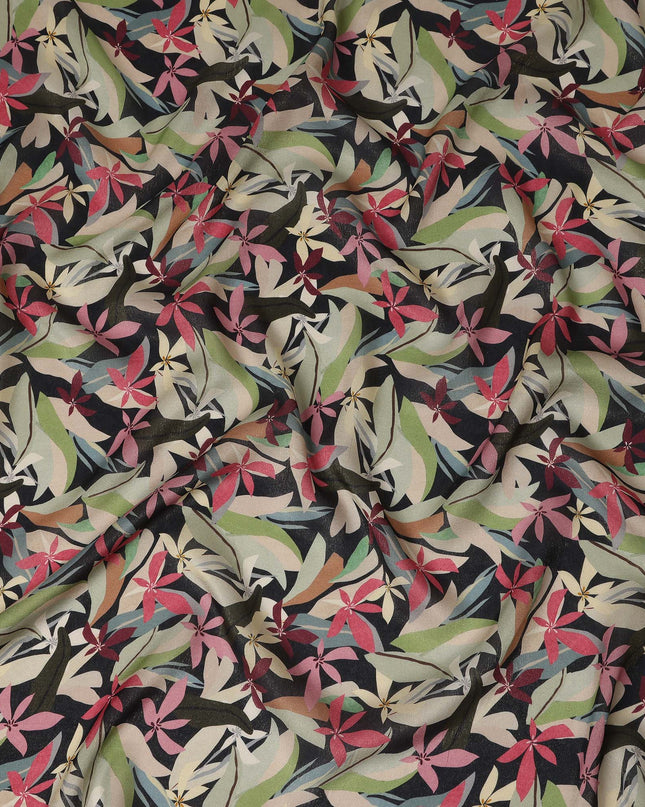 Black Multicolor Floral Printed Cotton Satin Fabric 110 Cms Width India-D27975 - Regal Fabrics