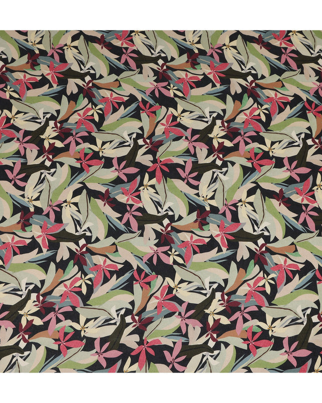 Black Multicolor Floral Printed Cotton Satin Fabric 110 Cms Width India-D27975 - Regal Fabrics