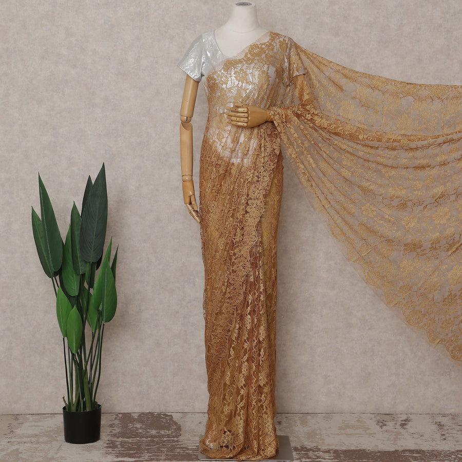 Honey Amber Floral French Chantilly Lace Saree