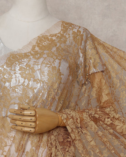 Honey Amber Floral French Chantilly Lace Saree