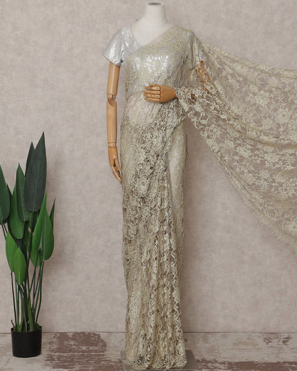 Vanilla Cream Floral French Chantilly Lace Saree