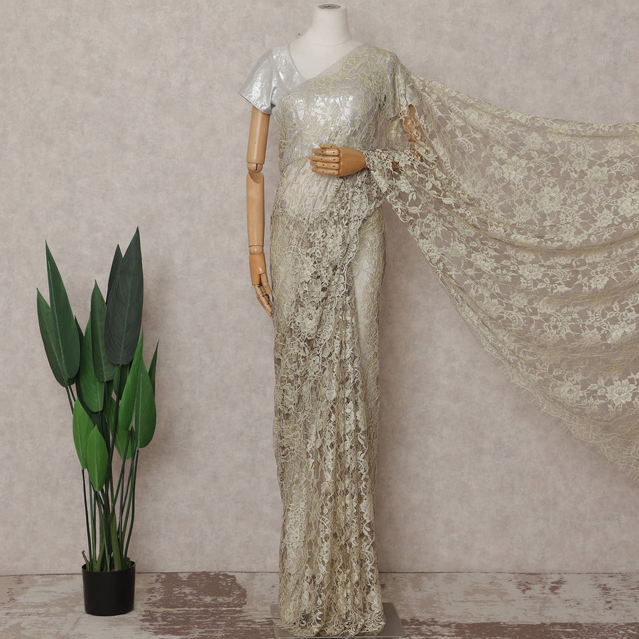 Vanilla Cream Floral French Chantilly Lace Saree