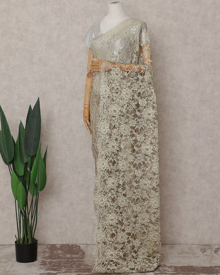 Vanilla Cream Floral French Chantilly Lace Saree