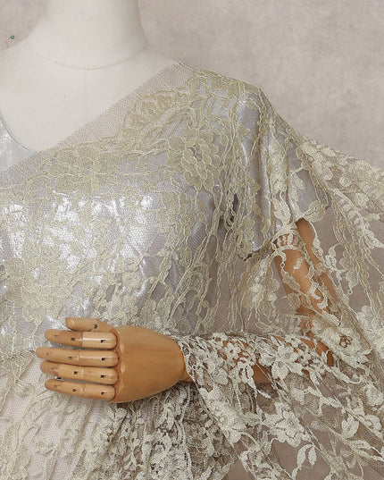 Vanilla Cream Floral French Chantilly Lace Saree