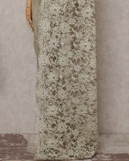 Vanilla Cream Floral French Chantilly Lace Saree