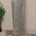 Silver Grey Premium French Metallic Chantilly Saree Lace Fabric 110 Cms Width 5.5 Meters Piece Elegant Floral Net Lace From France For Designer Sarees And Couture Draping-D27679