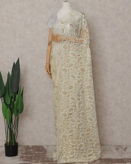 Cream Beige French Chantilly Lace Saree