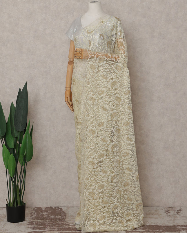 Cream Beige French Chantilly Lace Saree
