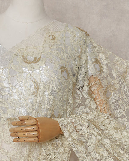 Cream Beige French Chantilly Lace Saree