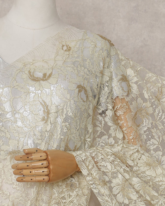 Cream Beige French Chantilly Lace Saree