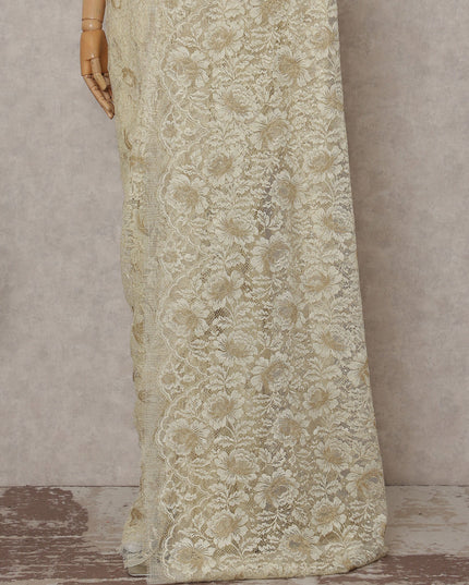 Cream Beige French Chantilly Lace Saree