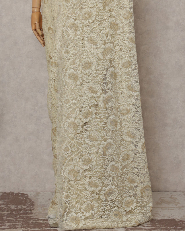 Cream Beige French Chantilly Lace Saree