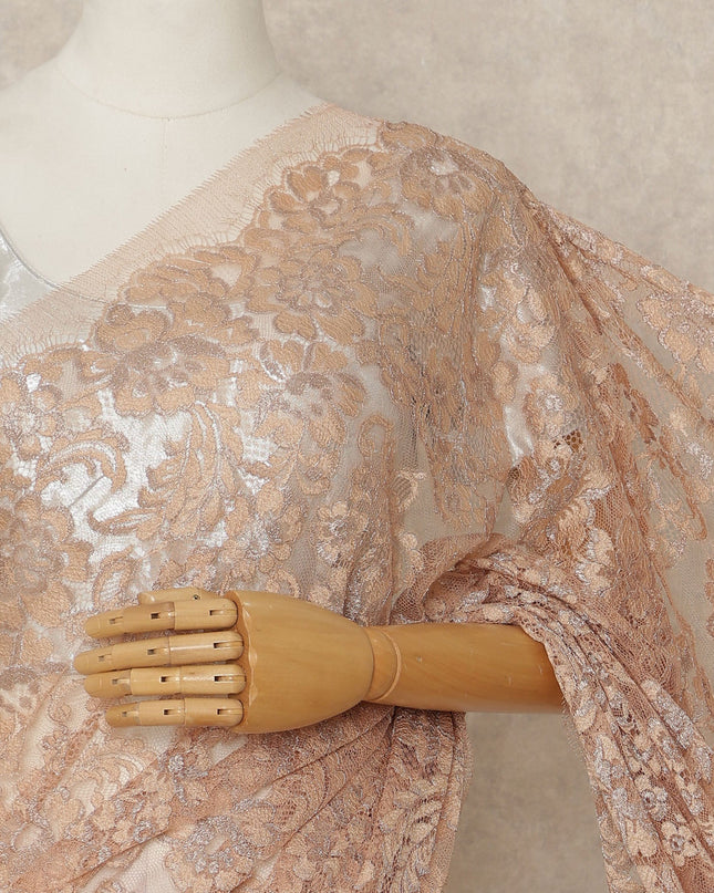 Pink French Metallic Chantilly Lace Saree