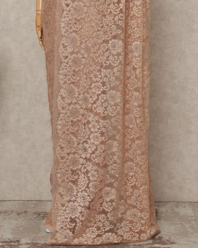 Pink French Metallic Chantilly Lace Saree