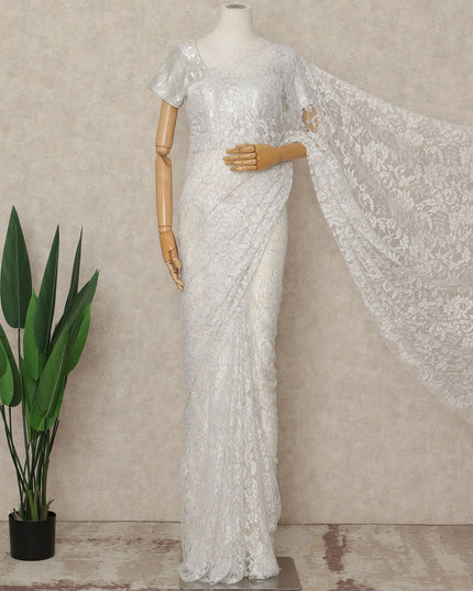 Ivory White French Multitone Chantilly Lace Saree