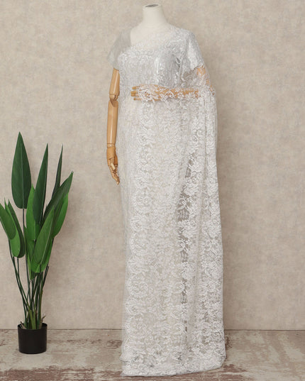 Ivory White French Multitone Chantilly Lace Saree