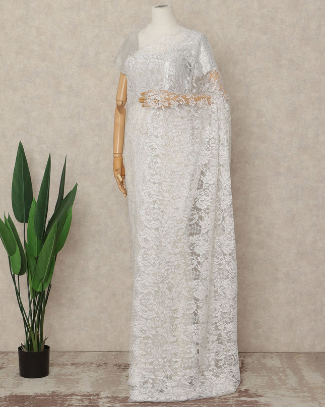 Ivory White French Multitone Chantilly Lace Saree
