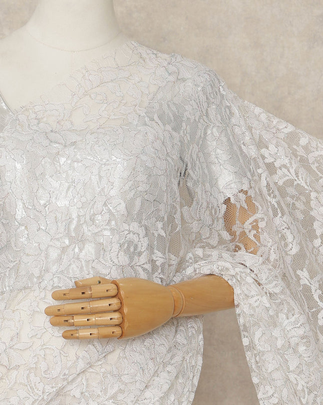 Ivory White French Multitone Chantilly Lace Saree