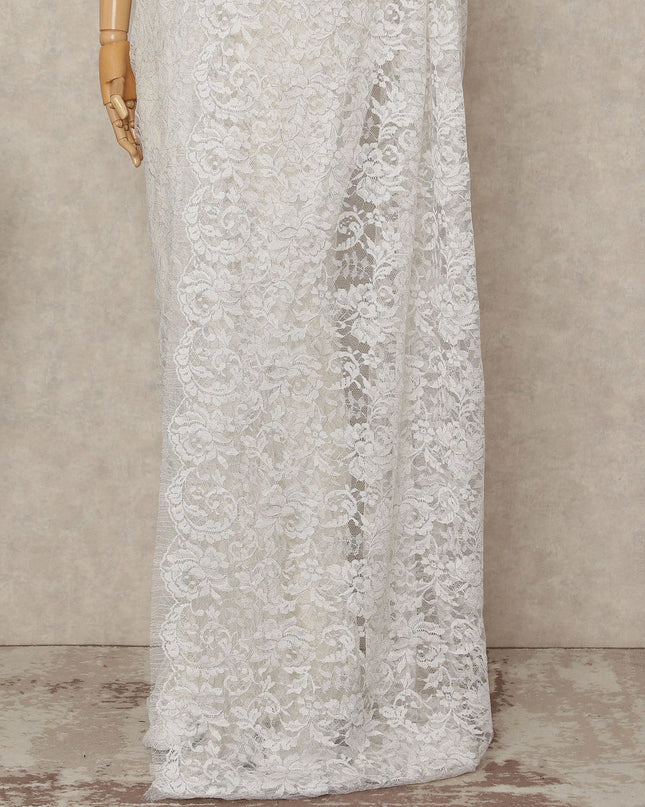 Ivory White French Multitone Chantilly Lace Saree