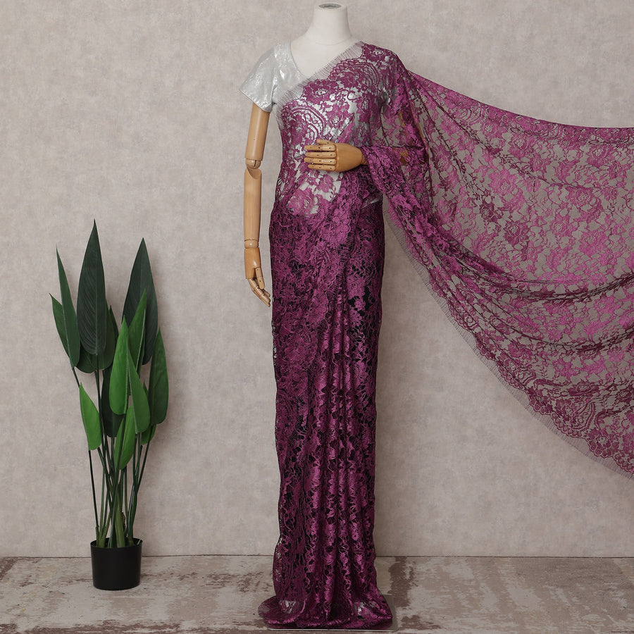 Magenta Orchid Purple Chantilly Lace Saree - D31619