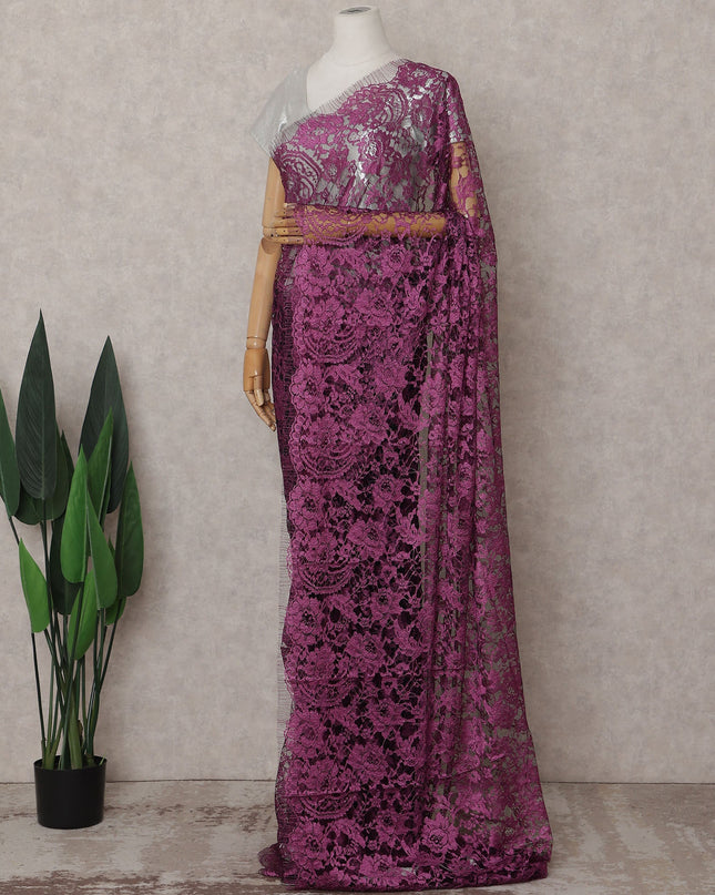 Magenta Orchid Purple Chantilly Lace Saree - D31619