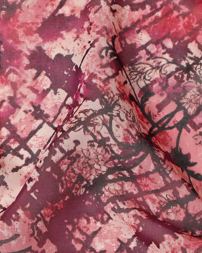 Rose Pink Maroon Abstract Traditional Sudanese Thobe Pure Cotton Voile 4.5 Mtrs Width 140 Cms India-D27806