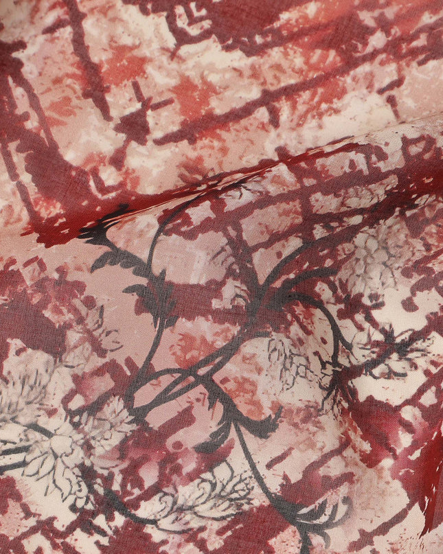 Rust Red Abstract Traditional Sudanese Thobe Pure Cotton Voile 4.5 Mtrs Width 140 Cms India-D27807