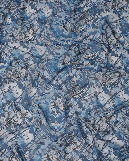 Blue Grey Abstract Print Traditional Sudanese Thobe Pure Cotton Voile 4.5 Mtrs Width 140 Cms India-D27805