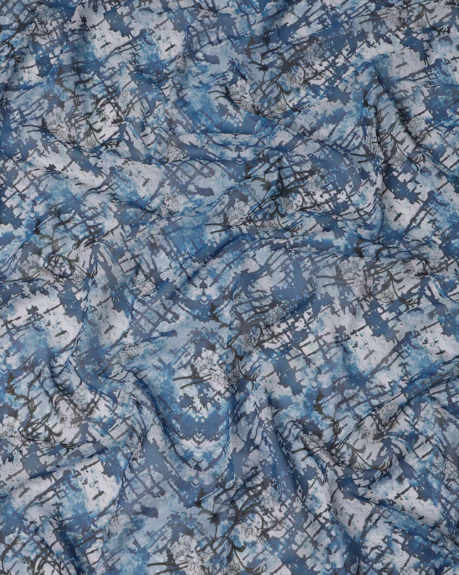 Blue Grey Abstract Print Traditional Sudanese Thobe Pure Cotton Voile 4.5 Mtrs Width 140 Cms India-D27805