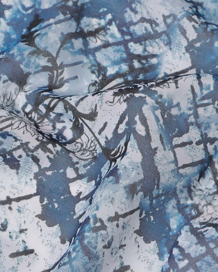 Blue Grey Abstract Print Traditional Sudanese Thobe Pure Cotton Voile 4.5 Mtrs Width 140 Cms India-D27805